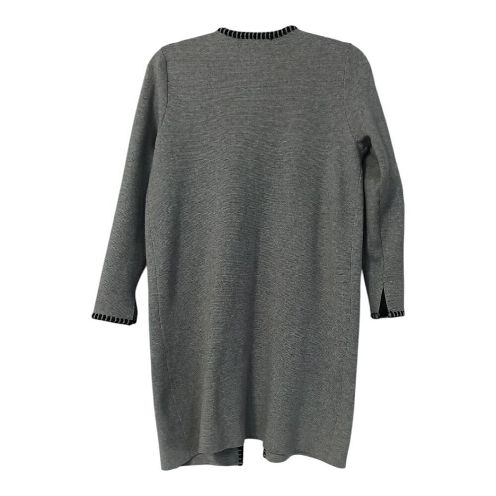 Magaschoni Open Front Cardigan Gray Black Trim Size S Long Midi Blazer Sweater - Picture 2 of 15
